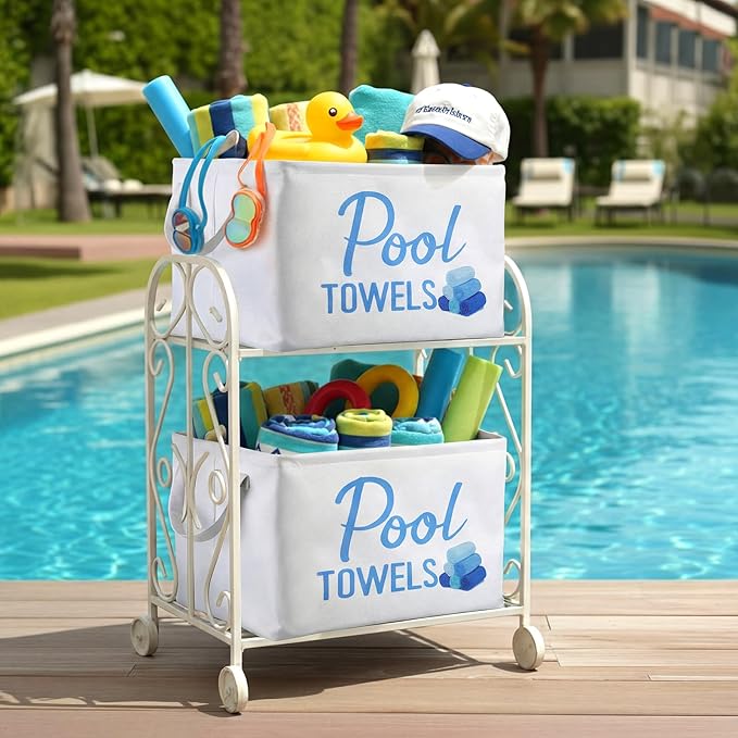 Yungyan Pool Towel Storage Basket Bin and Organizer Large Pool Towel Storage Basket Waterproof Canvas Cube with Handle Beach Gift for Outdoor Summer Seaside Home Clothes Books Toys Organization