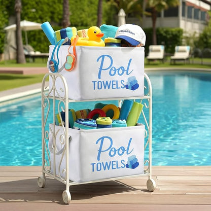 Yungyan Pool Towel Storage Basket Bin and Organizer Large Pool Towel Storage Basket Waterproof Canvas Cube with Handle Beach Gift for Outdoor Summer Seaside Home Clothes Books Toys Organization