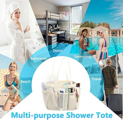 Fammart Mesh Shower Caddy Portable for College Dorm Room Essentials, Odorless Polyester Large Shower Tote Bag with Dual Handles, 8-Pocket Quick-Dry Toiletry Organizer for Travel, Beach, Camping, Gym