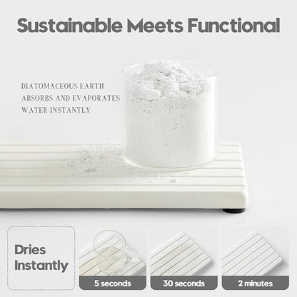2PCS Water Absorbing Stone Drying Tray Mat for Bathroom Sink & Kitchen Counter Faucet Organizer, Quick Dry Dish Rack Soap Dispenser Sponge Holder, Vanity Sink Caddy Bar Coaster, Ivory White 8“x 4”