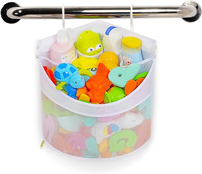 Ligereza Baby Bath Toy Organizer, Quick Drying and Mould Proof, Corner Hang-Suspension Holder, Large Capacity Multi Use Shower Caddy (White)