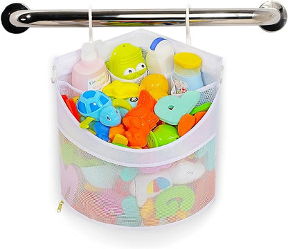 Ligereza Baby Bath Toy Organizer, Quick Drying and Mould Proof, Corner Hang-Suspension Holder, Large Capacity Multi Use Shower Caddy (White)
