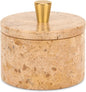 Marble Salt Cellar with Lid, 4 inch Natural Stone Salt Pepper Box, Alloy Lid for Kitchen Countertop Storage (Mud yellow, 4 * 3.5)