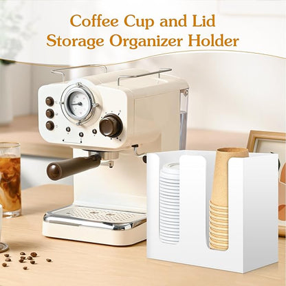 White Mason Jar Lid Organizer (Wide Mouth & Regular Mouth) 2 Compartment Cup Dispenser Organizer Ball Jar Wooden Storage Accessories for Kitchen Coffee Tumbler Lids, Fit Mason/Canning/Bamboo Lids