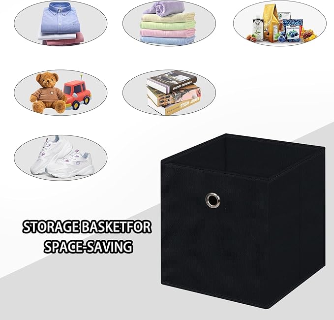 Foldable Storage Cubes Bins ,11 Inch Cloth Storage Cube Fabric Storage Box Cubes Organizer Baskets with Handles for Home Organizer Set of 10 (Black)