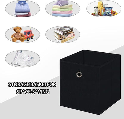 Black Foldable Storage Cubes Bins ,11 Inch Cloth Storage Cube Fabric Storage Box Cubes Organizer Baskets with Handles for Home Organizer Set of 6 (Black)