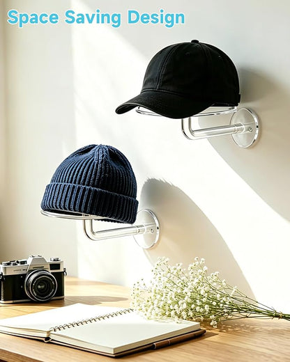 BestYiJo Acrylic Hat Stand Wall Mount, Clear Hat Display Holder Rack for Baseball Caps Wigs, Space Saving Hat Organizer for Bedroom Store Closet
