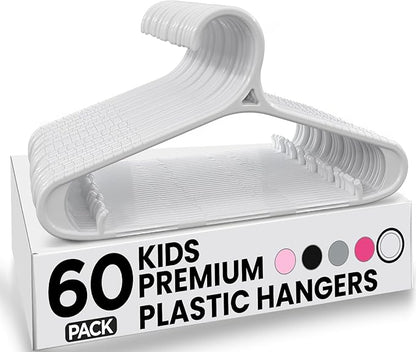 Utopia Home Kids Hangers 60 Pack - 11 Inch Plastic Baby Hangers for Closet - Childrens Hanger for Clothes & Infant Hanger for Closet - Non-Slip Shoulder Grooves, Strap Hooks & Pants Bar (White)