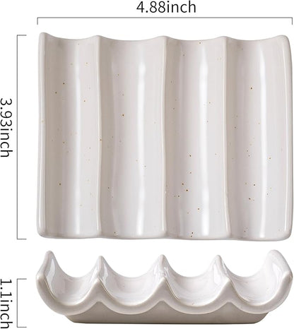 Soap Dish, Draining Ceramic Soap Holder Fluted Design Bar Soap Holder for Shower Bathroom, Soap Saver, Gift for Women Man, White 1 Pcs