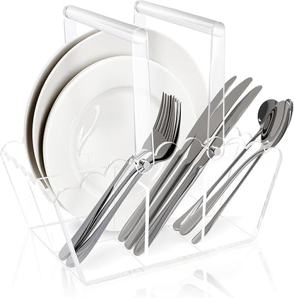 Scalloped Silverware Organizer. Acrylic Utensil Caddy.Heavy-Duty Countertop Cutlery Holder for Spoons,Forks,Knives, Napkins,Plates Space-Saving Countertop Cutlery Caddy - Picnic Party Essential