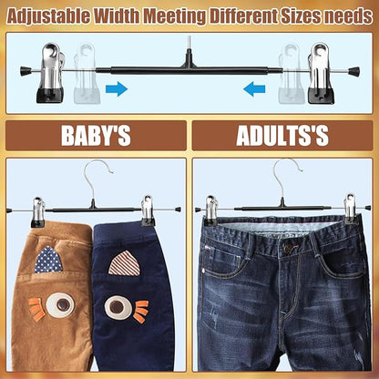 Jeffbaubl 20 Pack Pants Hangers, Skirt Hangers with Clips, Heavy Duty Adjustable Clips Hanger, Rubber Cover Metal Trouser Clip Hanger, Ultra Thin Space Saving for Skirt Jeans Adult