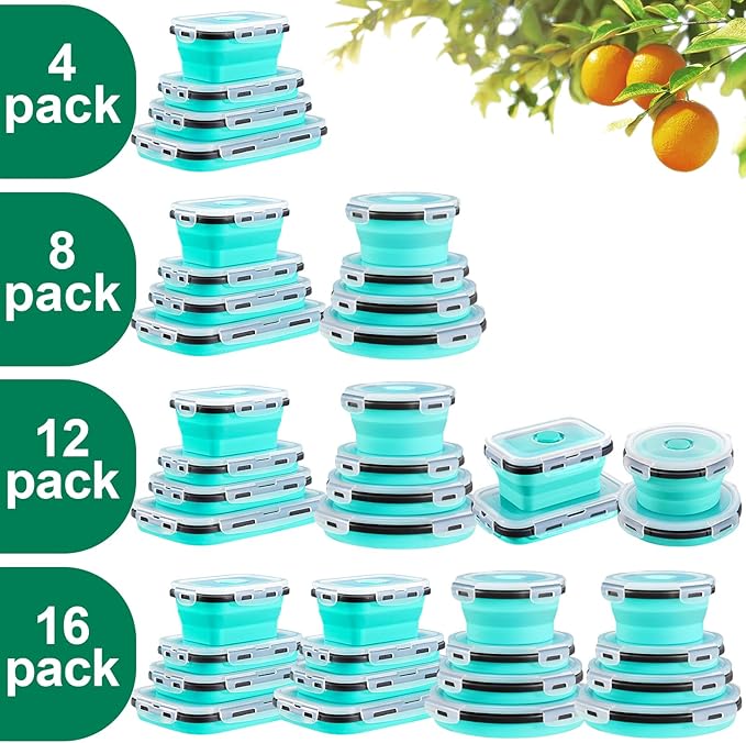 Sudaya 12 Pack Collapsible Food Storage Containers With Lids, Collapsible Storage Containers Sets Silicone Collapsible Bowls For Camping, RV Accessories, Travel Trailer Must