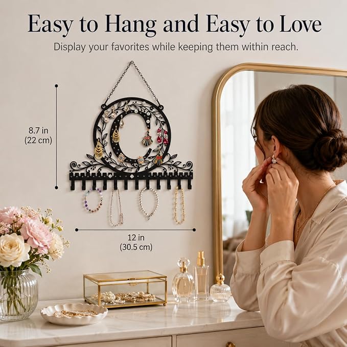 Wall-Mounted Metal Earring Holder Hanging Jewelry Organizer for Earrings and Necklaces Space-Saving Wall Display with Hooks for Jewelry Storage (jewelry stand C)