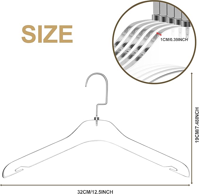 Quality Hangers 5 Pack 12.5 Inches Kids Size Acrylic Hangers – Crystal Clear Hangers for Kids Clothes 7-10 Years Old with Wide Matte Silver Metallic Hook - Acrylic Children Shirt Suit Coat Hanger
