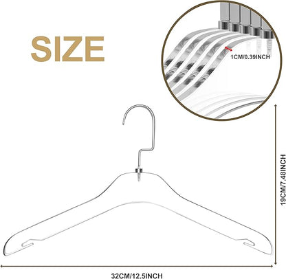 Quality Hangers 5 Pack 12.5 Inches Kids Size Acrylic Hangers – Crystal Clear Hangers for Kids Clothes 7-10 Years Old with Wide Matte Silver Metallic Hook - Acrylic Children Shirt Suit Coat Hanger