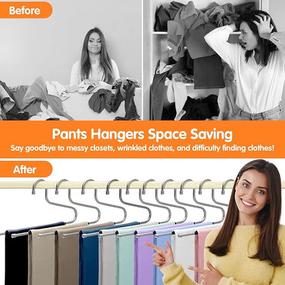 Pants Hangers Space Saving with Open-Ended,Closet Organizers and Storage,10 Pack Non-silp Clothes Hanger for Home Essentials,Dorm Room Essentials for College Students Girls Guys,Hangers for Jeans
