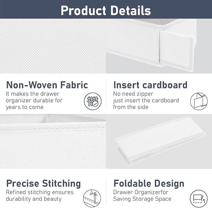 DIMJ Drawer Organizer Clothes - Underwear Organizer Small Sock Organizer Box Dresser Organizer,Drawer Dividers for Baby Clothes,Bra,Socks, Belt, Tie, Set of 6,White
