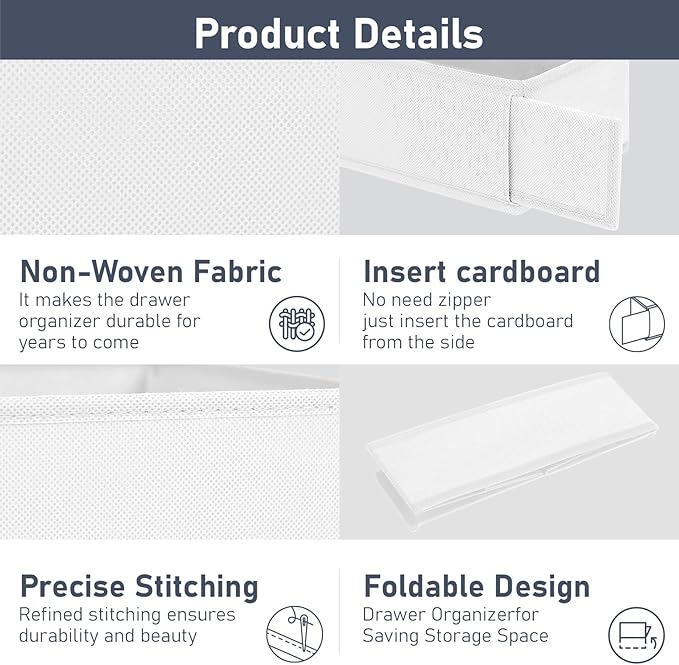 DIMJ Drawer Organizer Clothes - Underwear Organizer Small Sock Organizer Box Dresser Organizer,Drawer Dividers for Baby Clothes,Bra,Socks, Belt, Tie, Set of 9,White