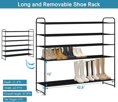 KIMBORA 6 Tier Long Shoe Rack, Wide Shoe Storage Organizer Sturdy Sneaker Shelf for Floor, Bedroom 42 Pairs (Black)