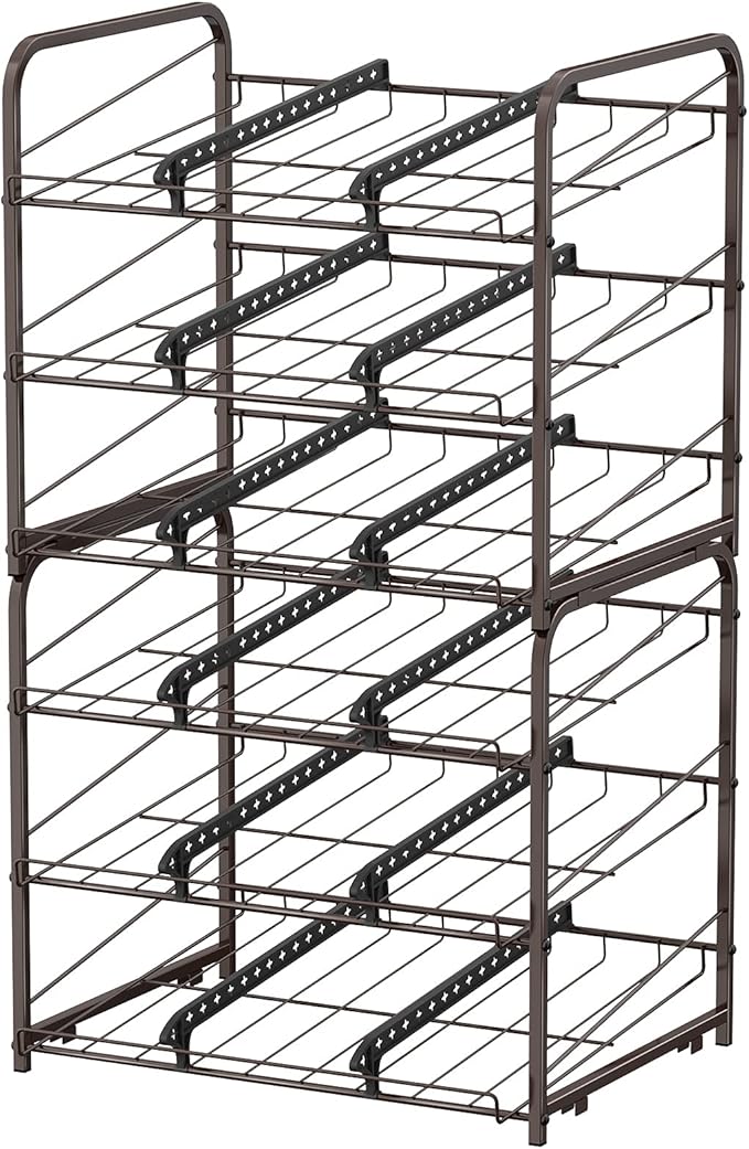 BTY Can Organizer for Pantry Stackable 2 Pack, Can Storage Organizer Rack Stacking Can Dispensers Small Space Holds up to 36 Cans for Pantry, Kitchen, Cabinet- Brown