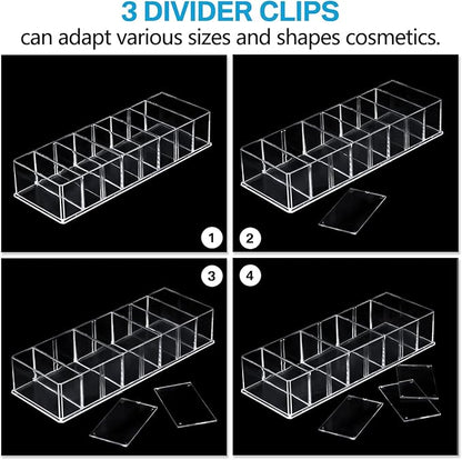 Tuanse 4 Pcs Acrylic Makeup Compact Organizer Detachable 8 Spaces Clear Vanity Drawer Organizer Eyeshadow Palette Storage for Lipstick Highlighter, Skincare Cosmetic Display Cases for Bathroom