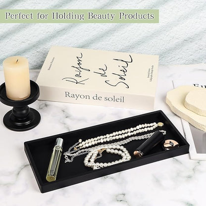 Black Silicone Tray Bathroom Vanity Tray Silicone Countertop Trays for Toilet Kitchen Perfume Jewelry Candle Key (1, Large-12.01×5.12×0.78in)