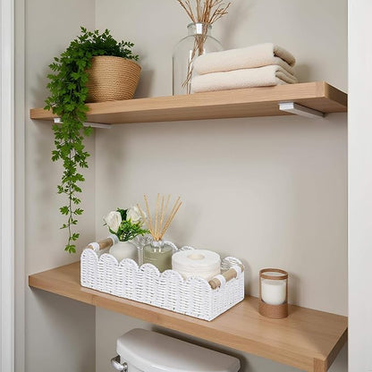 CubesLand Bathroom Basket Organizer, Toilet Tank Paper Storage Baskets 2-Pack, Scalloped Decorative Basket for Countertop w/Handle, Wicker Basket for Bathroom Decor, Home Decor, Living Room, White
