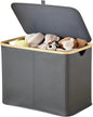 Storage Basket with Lid and Handles, 100L Fabric Bin with Divider for Shelf, Closet, Toy Organization, Collapsible Storage Organizer for Home, Grey