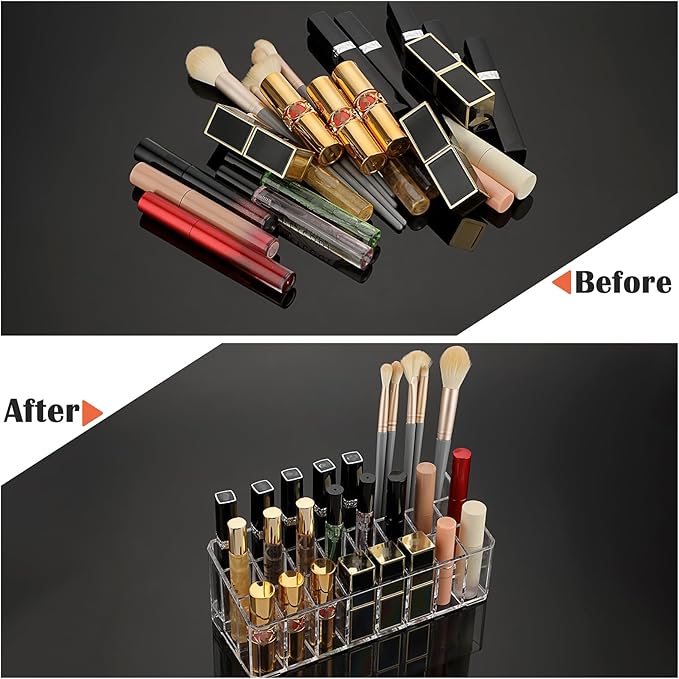ELLDOO Rollerball Perfume Organizer, 24 Spaces Clear Acrylic Perfume Storage Holder Beauty Scent Holder, Makeup Lipgloss Lipstick Display Case