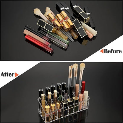 ELLDOO 2 Pack Rollerball Perfume Organizer, 24 Spaces Clear Acrylic Perfume Storage Holder Beauty Scent Holder, Makeup Lipgloss Lipstick Display Case