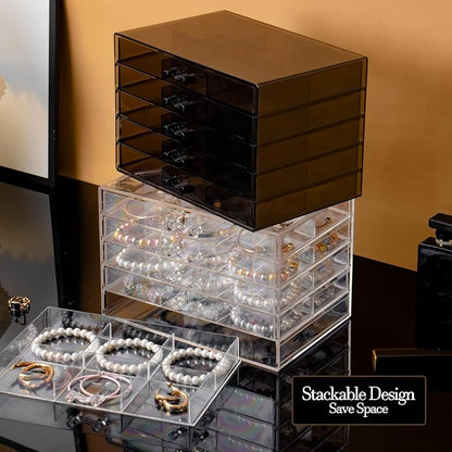 Earring Organizer, Acrylic Earring Box Large 30 Compartments jewelry organizers and storage with 5 Drawers Stackable Earring Bracelet Storage Case Jewelry Boxes for Women (Clear)