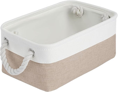 Storage Baskets for Shelves 11.8x7.9x5.2 Inch, Foldable Fabric Storage Bins with Handles, Small Storage Baskets for Organizing Closet, Office, Home Organization (1-Pack, White&Khaki)