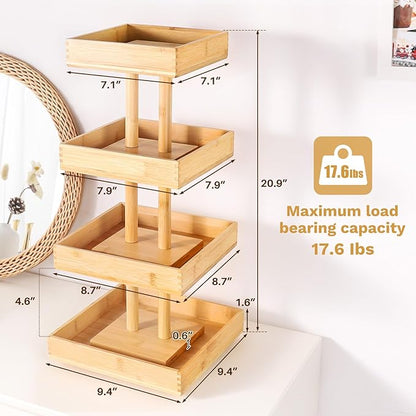 Homde Nail Polish Display Stand and Storage: 360 Degree Rotating Bamboo Rack Organizer, 4 Tier Makeup Holder for Fast Access on Countertop or Vanity for Girls & Women,Brown