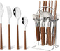 24piece Silverware Set with Hanging Holder, Stainless Steel Tableware Set With Cutlery Storage Rack, Decent Gift Box For Housewarming, Party, Dining - Brown Silver, set of 6