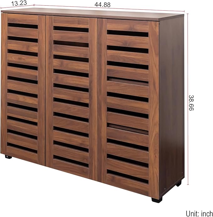 Shoe Cabinet, 5-Tier Shoe Storage Cabinet with Adjustable Shelves, Wooden Shoe Rack Organizer with Louvered Doors for Entryway, Hallway, Bedroom, Living Room