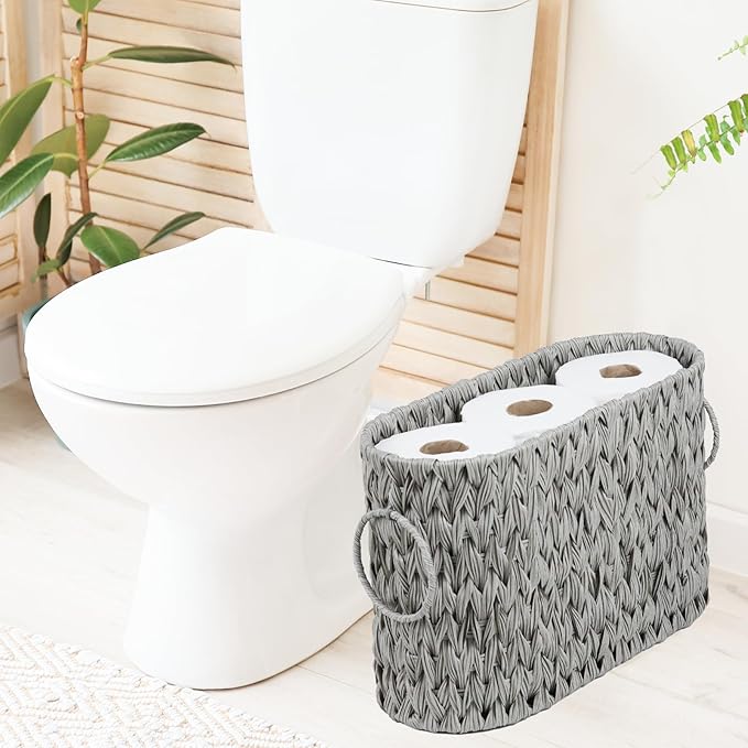 ORDELITE Toilet Paper Storage - Waterproof Wicker Basket for Bathroom, Holds 6 Rolls