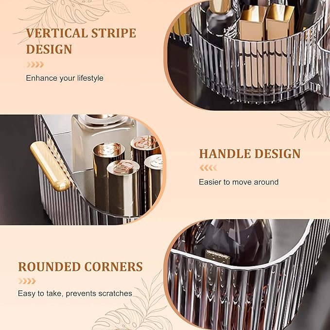 Spinning Makeup Organizer Countertop for Vanity,Dresser Organizer with Rotating Brush Holder,Beauty Storage Holder,Skincare Organizer,Perfume Organizer,Bathroom Counter Organizer