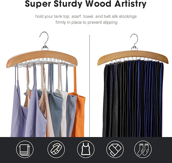 Tie Hanger 24 Hooks Tie Racks For Men Closet, Tie Rack With Upgraded 360°Rotating,Tie Hangers For Men,Tank Top Hanger,Neck Tie organizer,Belts Scarves Accessories for Bras,Tank Tops,Camisoles…