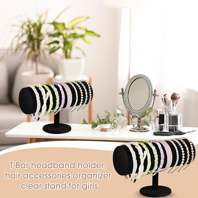 Wenqik 2 Pcs T Bar Headband Holder Velvet Headband Rack Organizer Hairband Earring Display Stand for Women(Black)