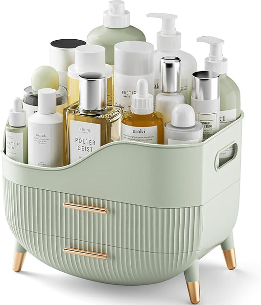 Pajiriona Makeup Organizer with Drawers, Green Skincare Organizer for Vanity, Storage Box with Handle, Large Cosmetic Display Case for Dresser, Bathroom Countertop