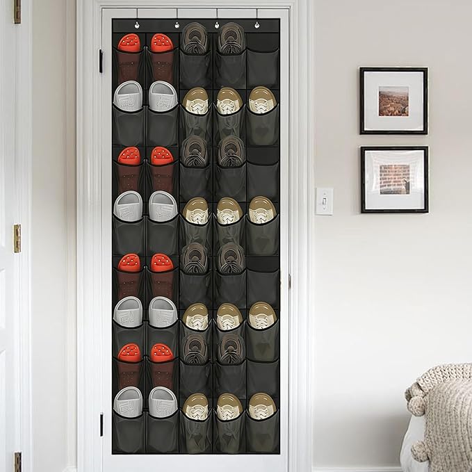 Shoe Rack for Door | Mesh Foldable Space Saving Storage - Shoe Organizer Over the Door Rack | for Sneaker Slippers Toiletries Bottle Bedroom Living Room Bathroom Entryway Apartment