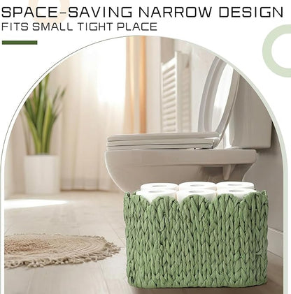 Kathfly Sage Green Toilet Paper Storage Basket Scalloped Wicker Woven Bathroom Basket Toilet Paper Holder Holds up to 6 Mega Rolls Woven Organizer for Home Bathroom Kitchen Offices