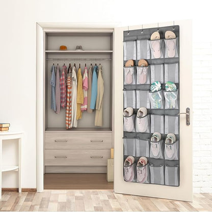 F-color Large Hanging Organizer - Over the Door Shoe Organizer, Cruise Essentials for Closet & Pantry, 24 Breathable Mesh Pockets, Space Saving Hanging Storage Holder with 4 Heavy-Duty Metal Hooks