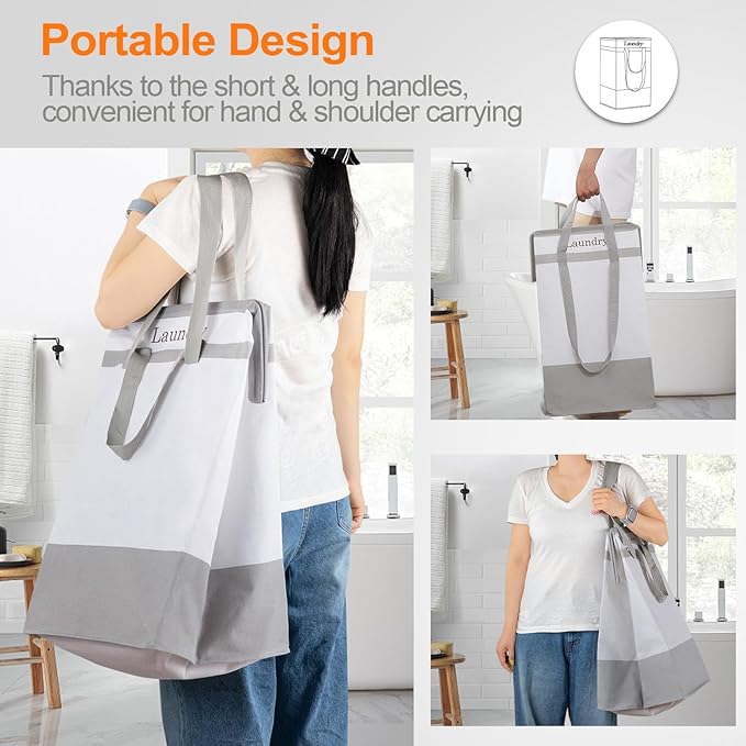 FairyHaus Laundry Basket 78L, 2Pack Laundry Hamper with Easy Carry Handles, Collapsible Laundry Baskets Hampers for Bathroom Clothes Storage Grey