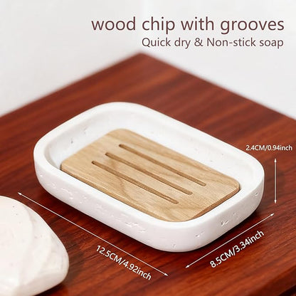 Soap Dish, Resin Wooden Double-Layer Drainage Bathroom Soap Dish, Suitable for Showers, Bathroom Sinks, and Kitchen Countertops (White)