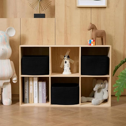 MiniArk Small Organizing Baskets for Cubes Shelf, 9.7x9.7x7.1 Inch Rope Woven Storage Bins for Nursery Shelves Storage, Cute Toy Basket, Square 3 Packs Black