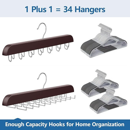 2 Pack Tie Rack & Belt Hanger 2 in 1 Tie Hanger Space Saving Max 42 Belts& 60 Ties Capacity for Closet Organizers and Storage, Sturdy Wood Belt & Tie Closet Organizers and Storage
