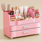 Makeup Organizer for Vanity with 2 Large Drawers, Cosmetic Display Case with Brush Holders, Easy to Storage for Bathroom Countertop Skincare, Desk Office Supplies, All Pink