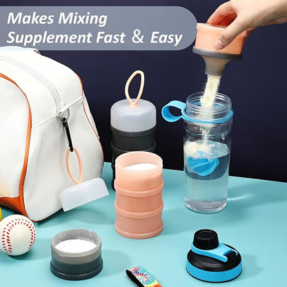 Baderke 2 Pcs Protein Powder Container with Funnels Stand, 4 Stackable Leakproof Protein Powder Dispenser, Portable Keychain Powder Container for Workout, Fitness, Travel