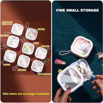 4PCS Travel Hair Tie Organizer, Portable Travel Qtip Holder Cotton Swabs Dispenser, Travel Hair Accessories Organizer, Hair Box Organizer for Girls ,Small Items Organizer 3.7x3.7x1.2 In (Pink+White)